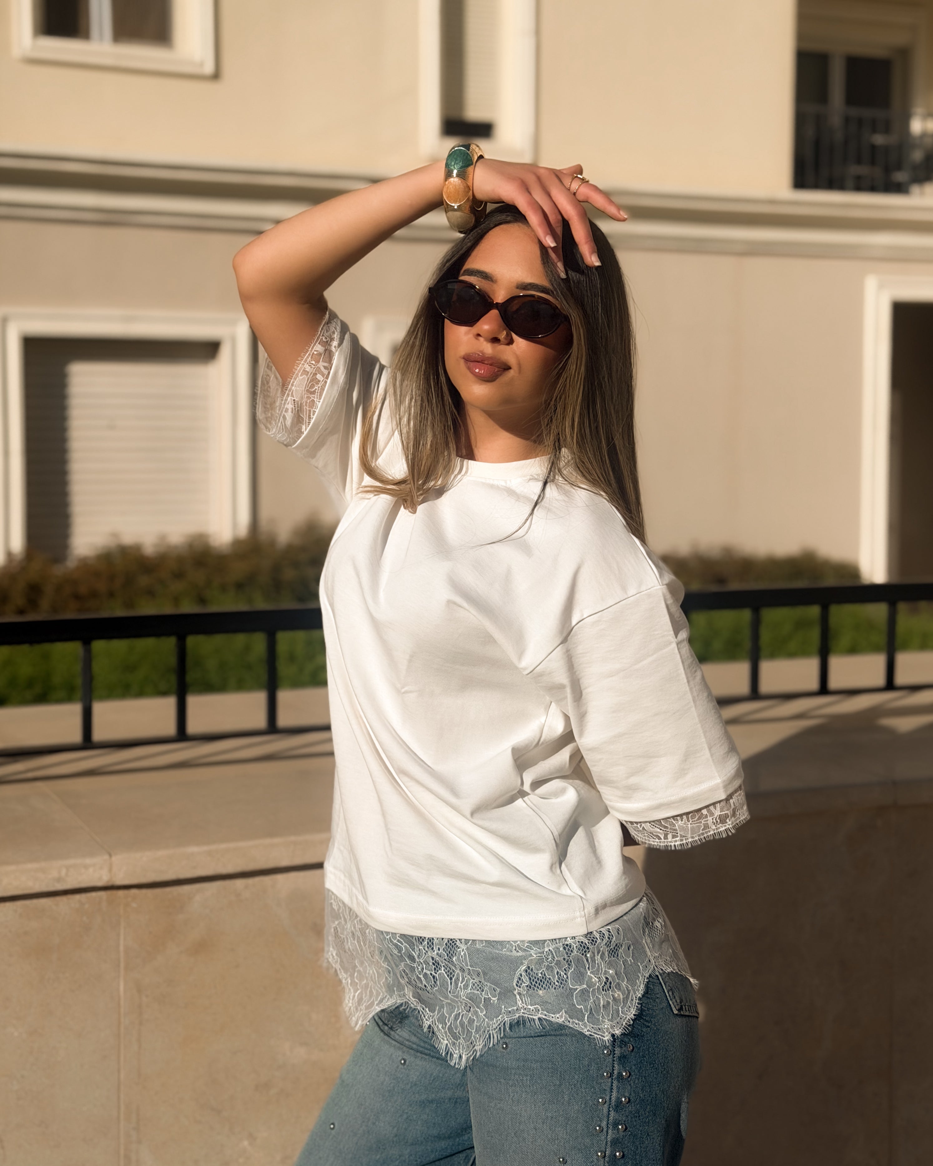 Lace Detail Boxy Tee