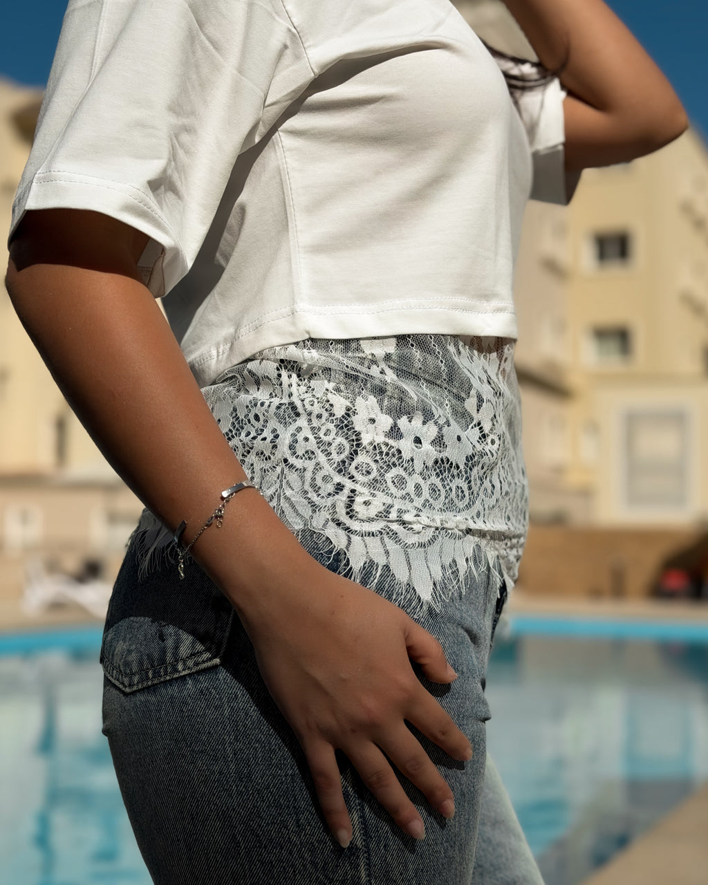 Cropped Lace Oversized Tee