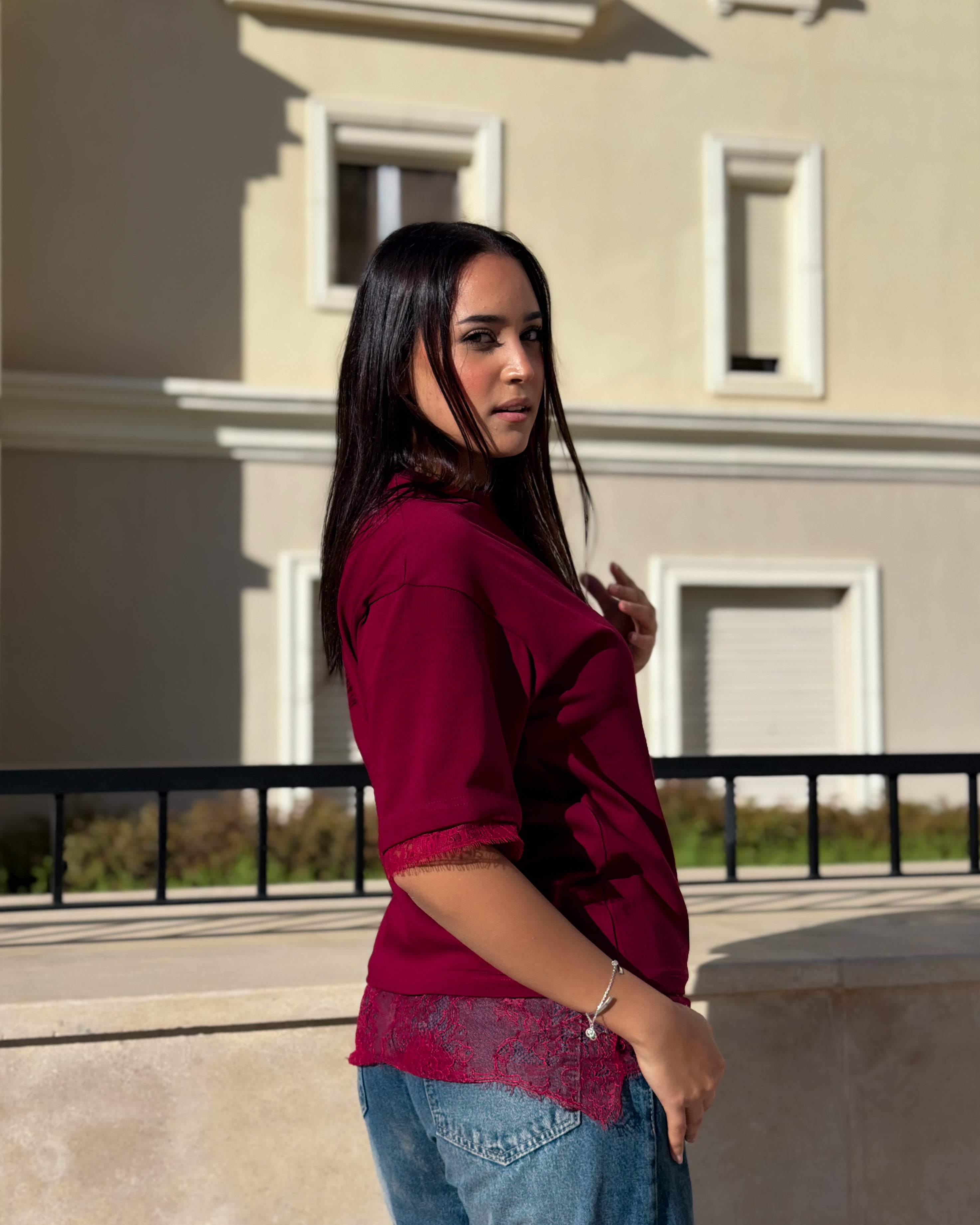 Lace Detail Boxy Tee