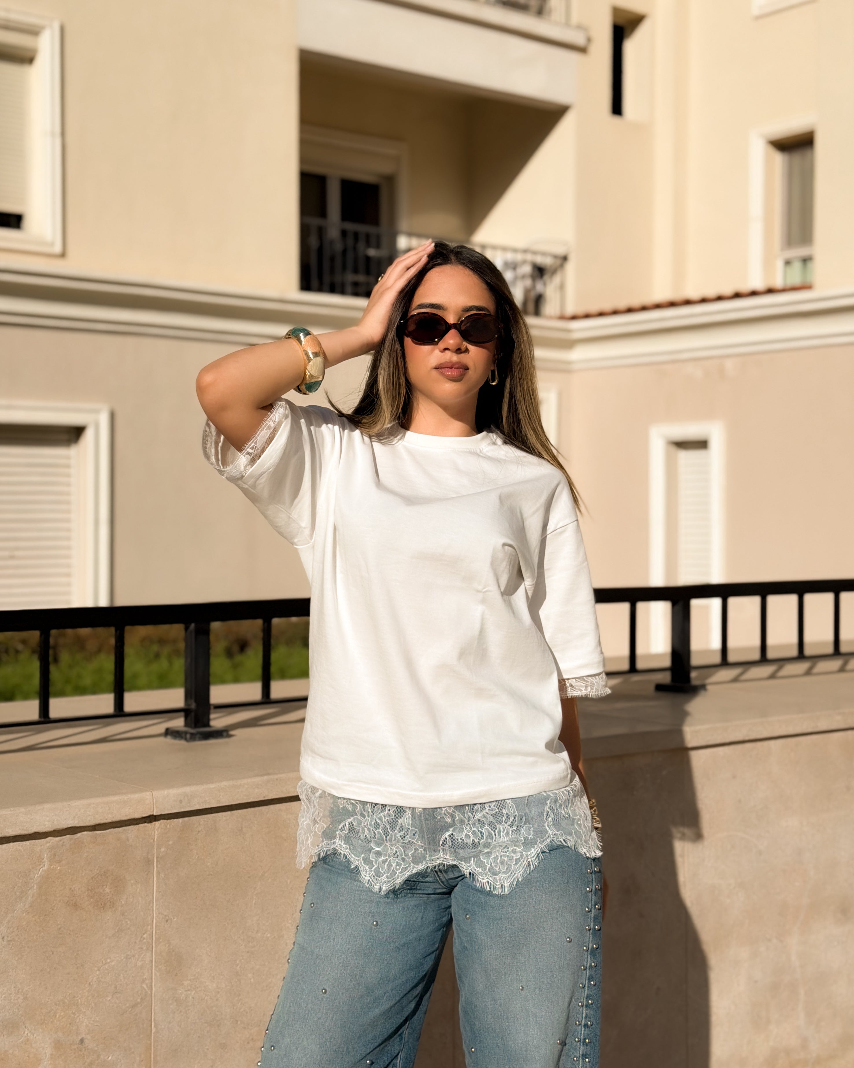 Lace Detail Boxy Tee