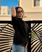 black asymmetric lace hem oversized tee