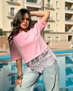 Cropped Lace Oversized Tee