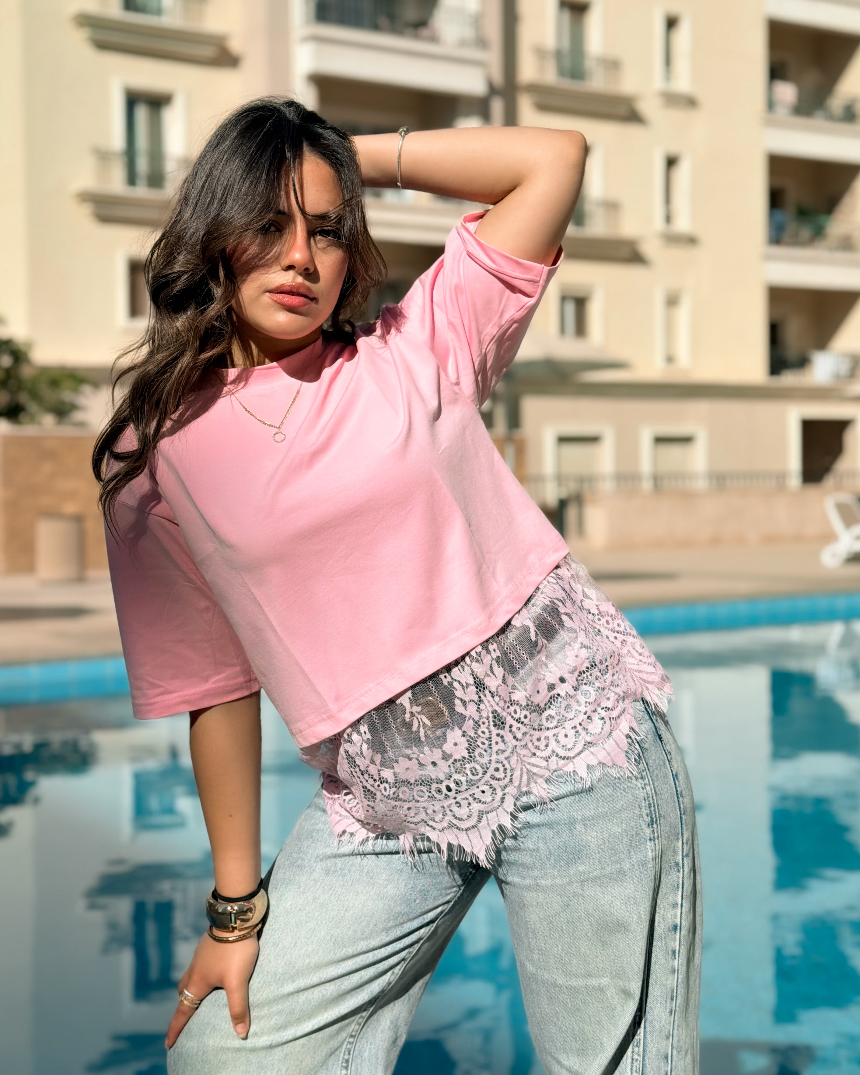 Cropped Lace Oversized Tee