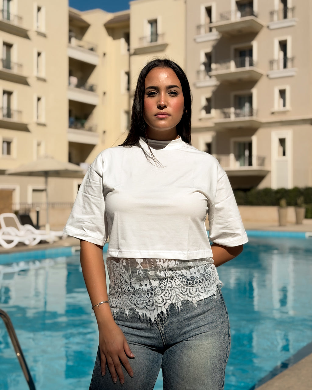 Cropped Lace Oversized Tee