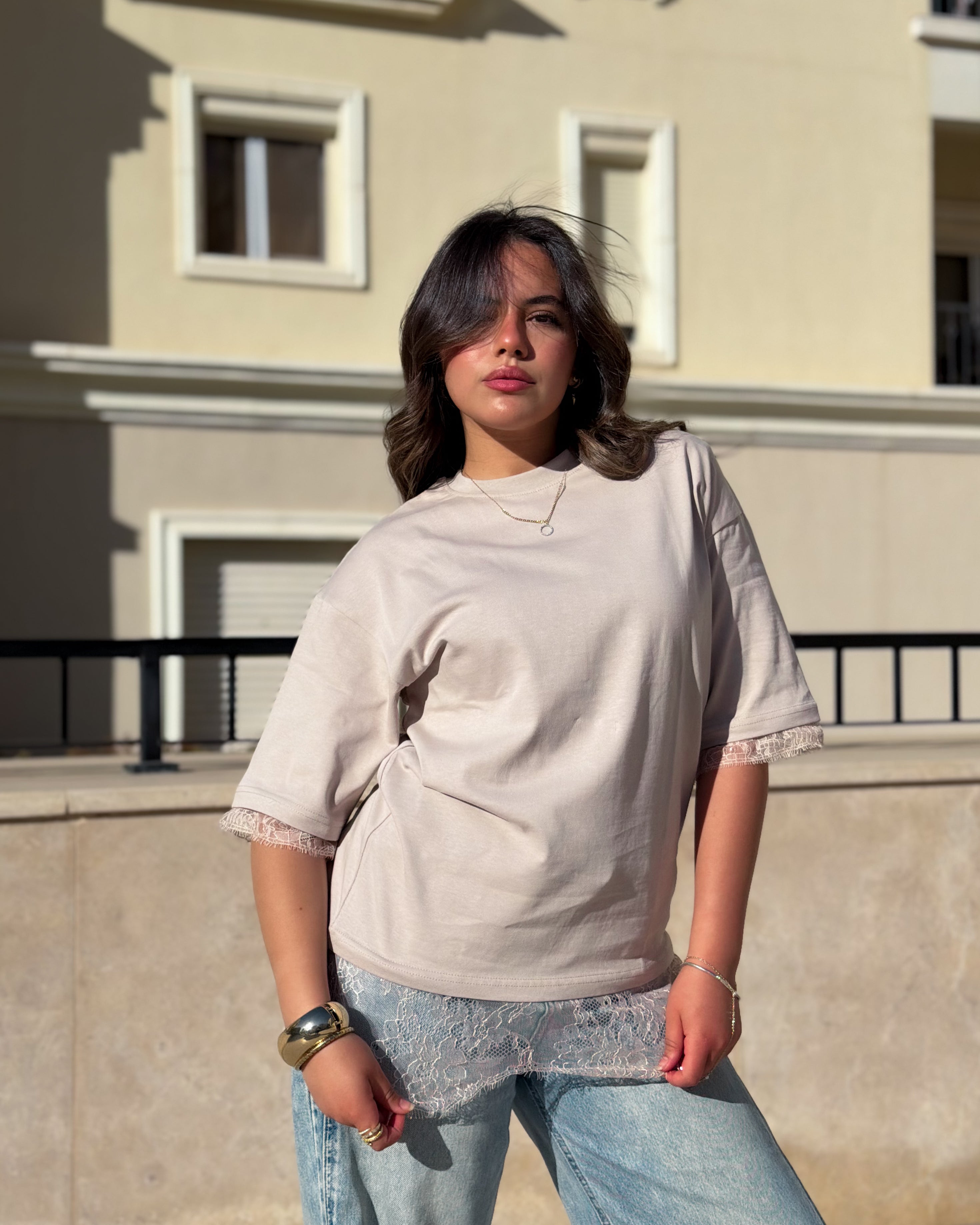 Lace Detail Boxy Tee