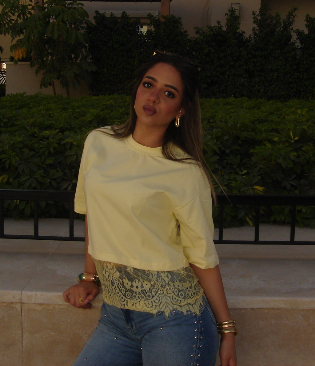 Cropped Lace Oversized Tee