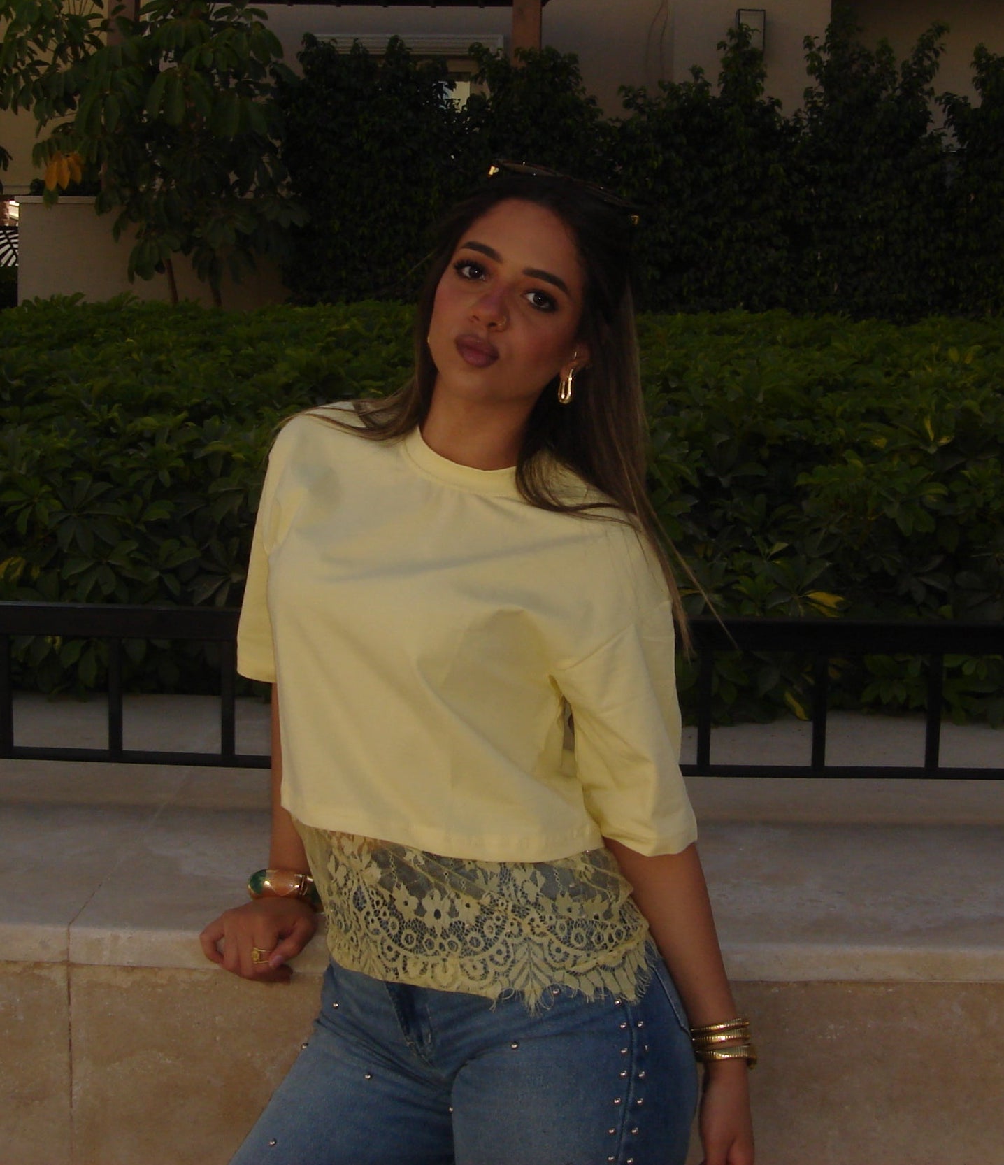 Cropped Lace Oversized Tee