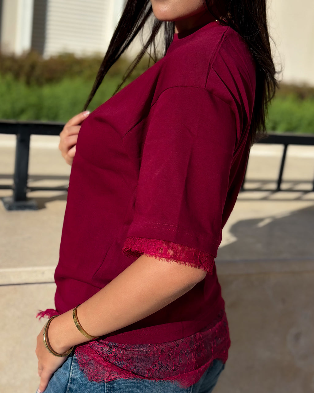 Lace Detail Boxy Tee