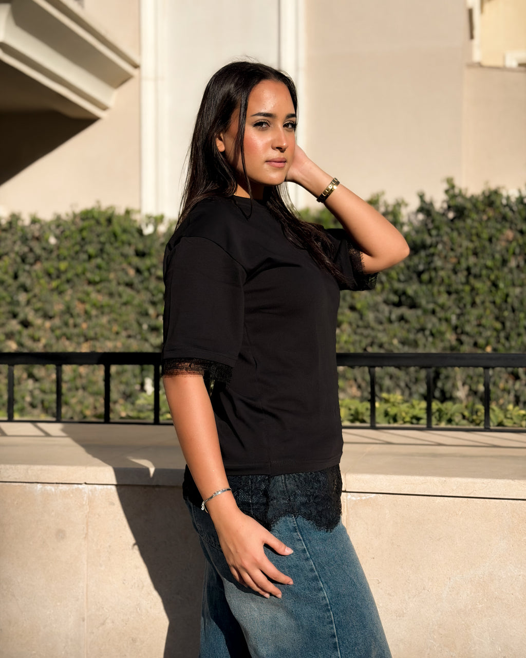 Lace Detail Boxy Tee