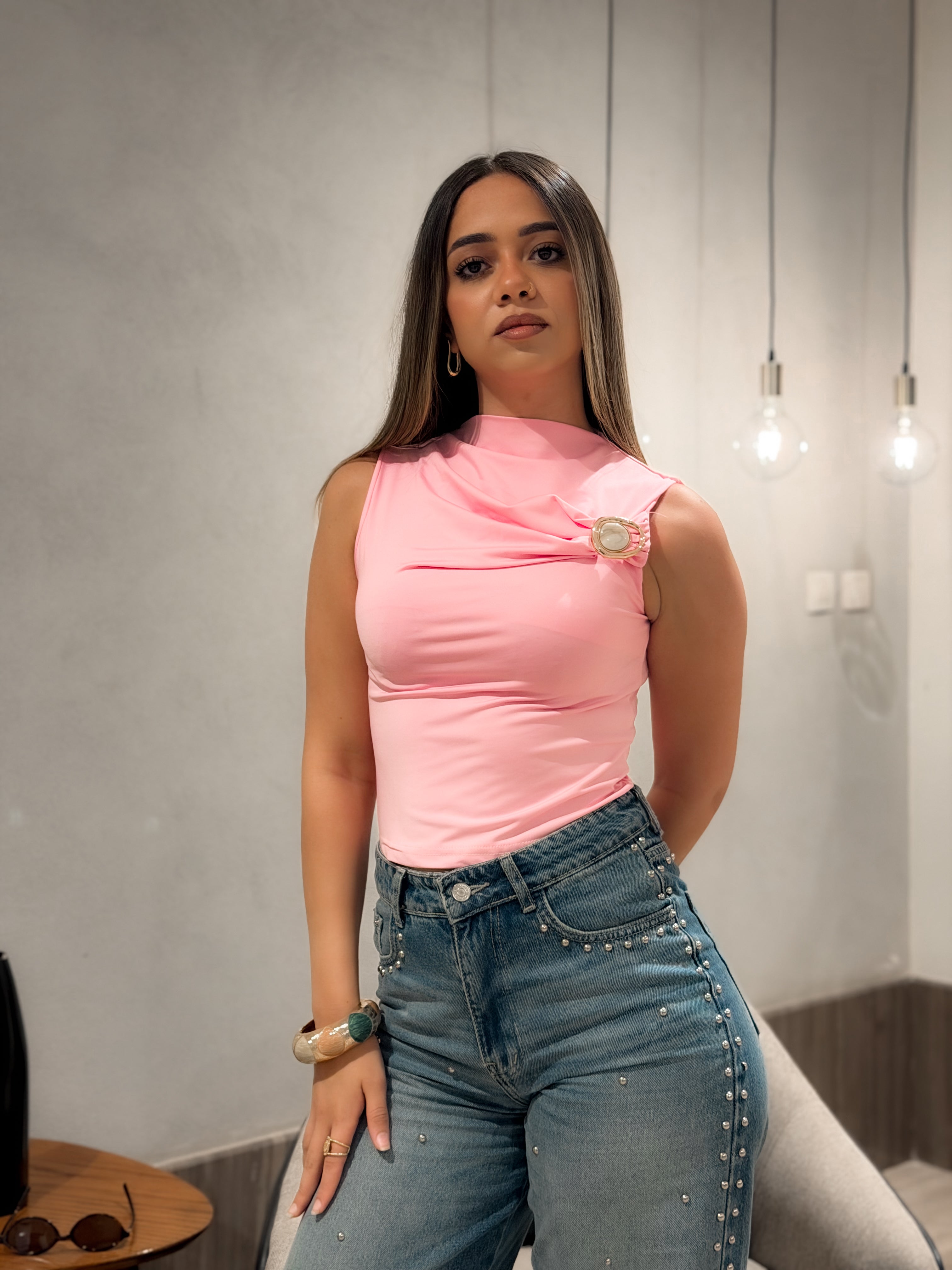 Draped Brooch Top