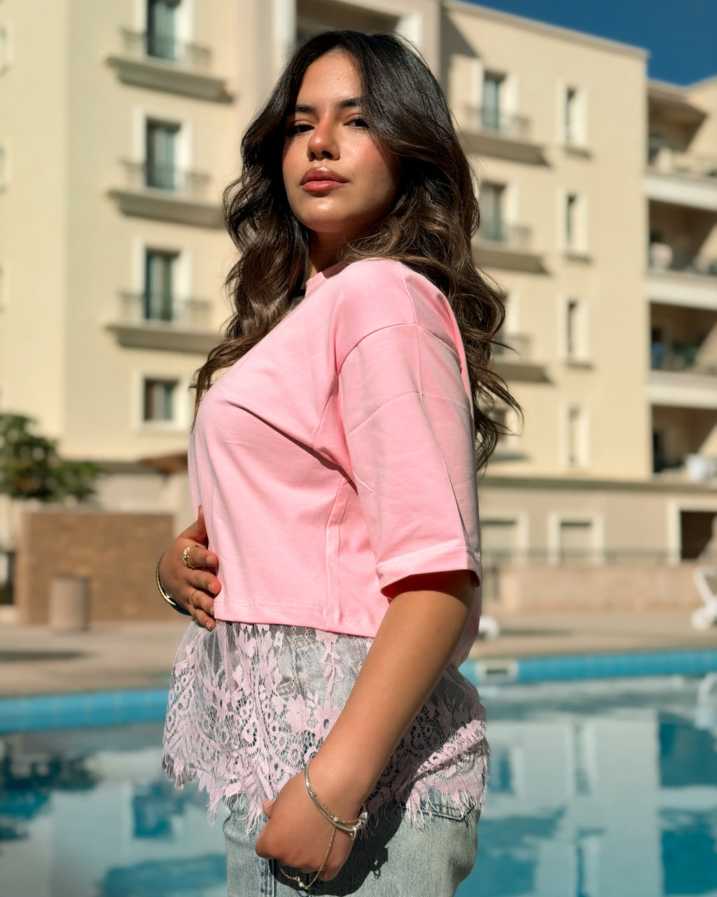 Cropped Lace Oversized Tee