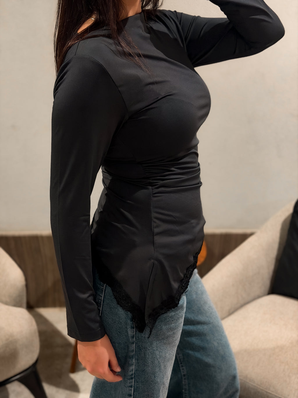 Asymmetrical Lace Hem Top