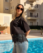 Cropped Lace Oversized Tee