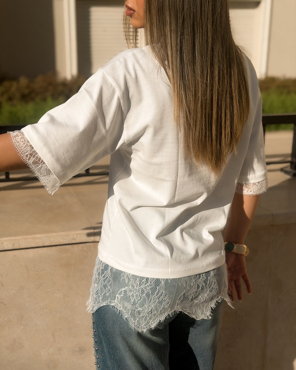 Lace Detail Boxy Tee