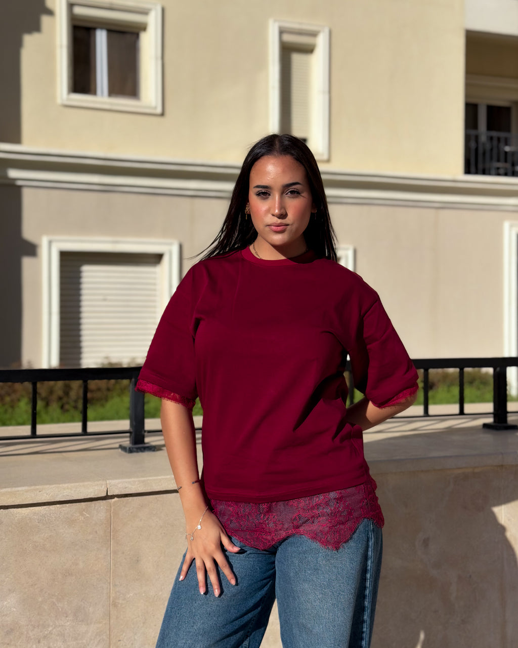 Lace Detail Boxy Tee